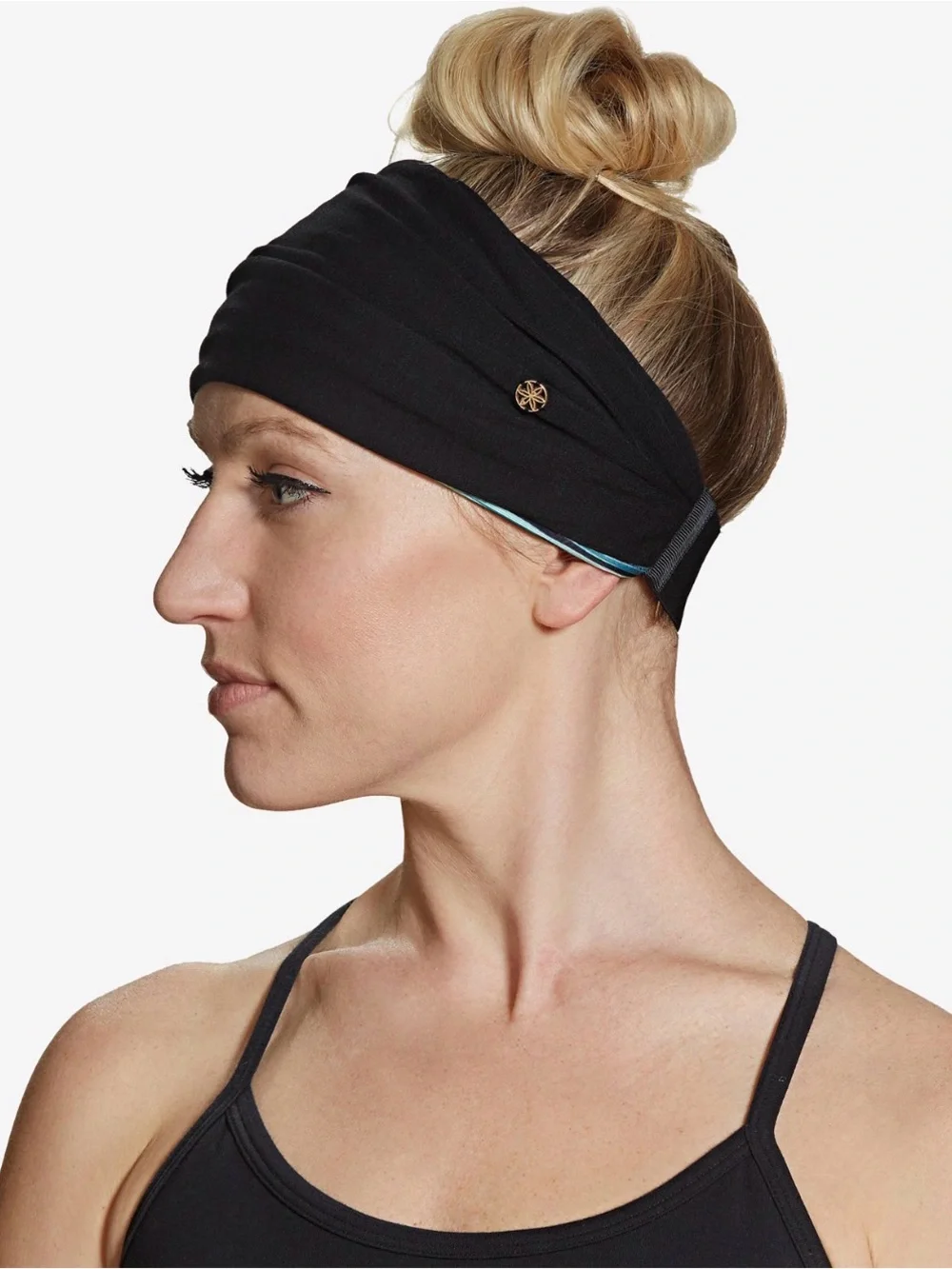 GAIAM Reversible Striped Teal and Black 7” Wide Headband w/Stay put design! NWT